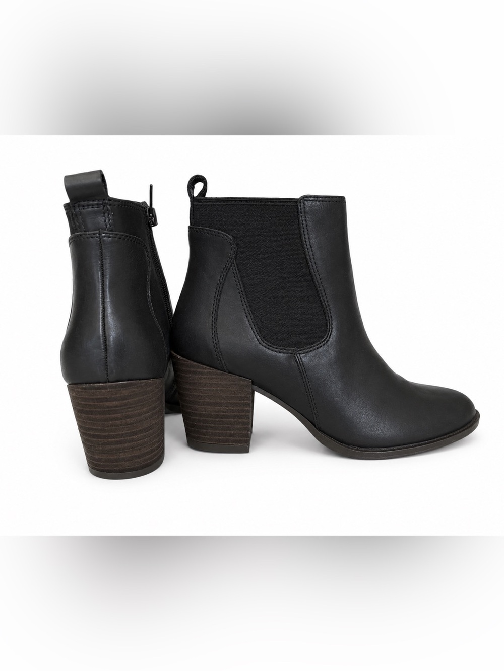 Lucky Brand Black Leather Chelsea Ankle Boots with Stacked Heel
